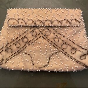 Vintage Beaded Clutch with Pearl Accents Satin Lined
